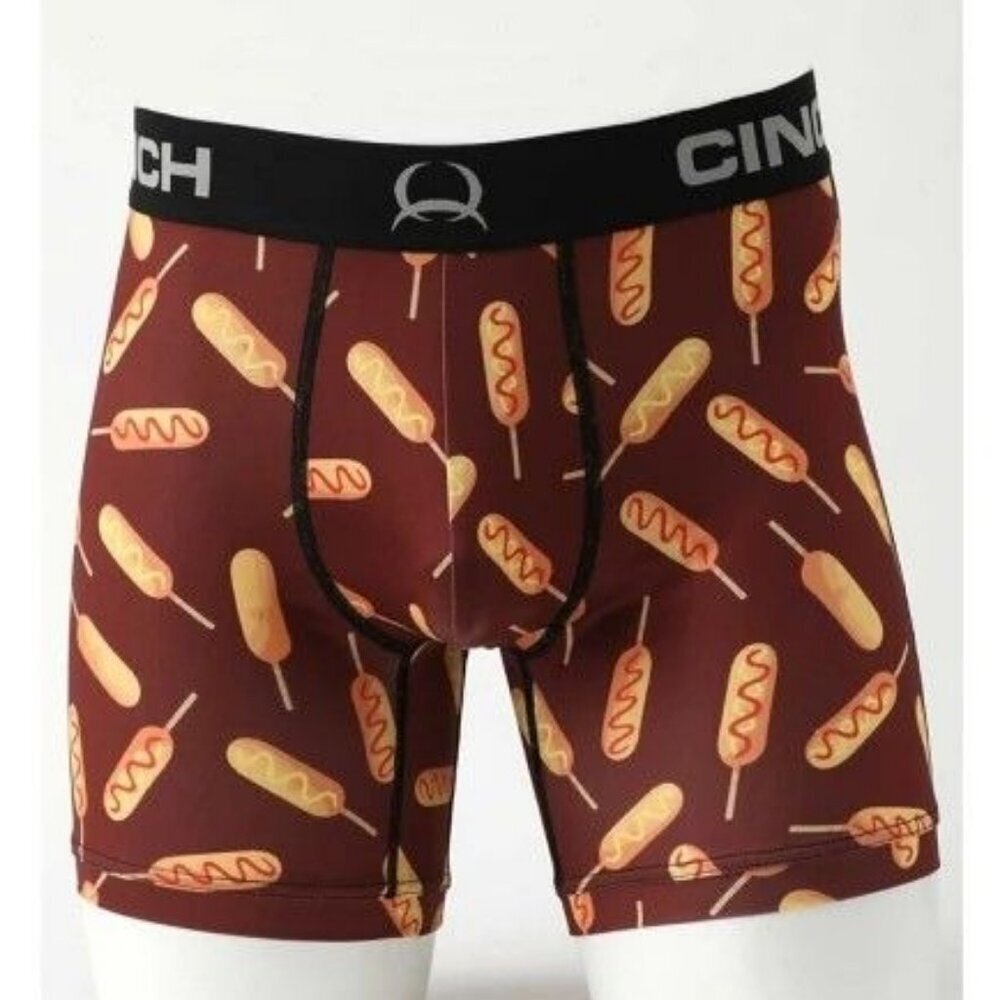 Cinch Men's 6" Boxer Brief Underwear Corn Dog Print Burgundy MXY6002034